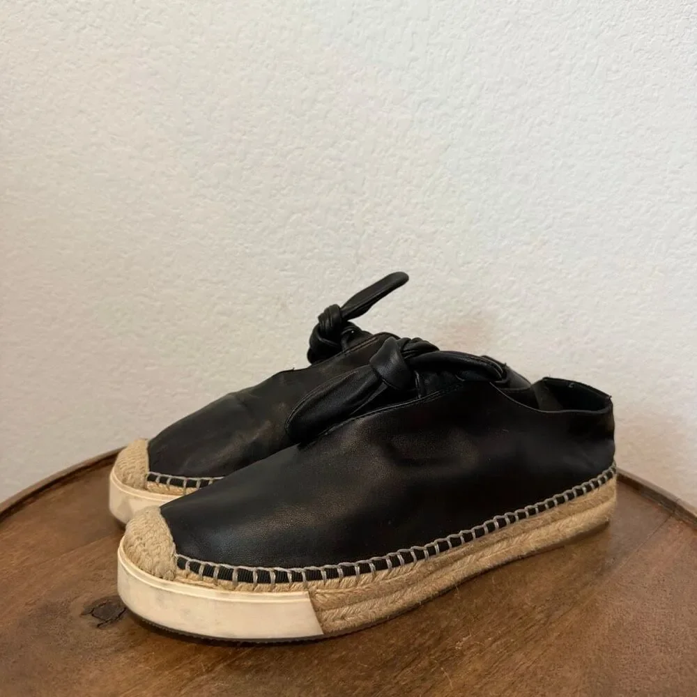 Rebecca Minkoff Black Leather Bow Tie Espadrille Shoes Women's Size 8.5